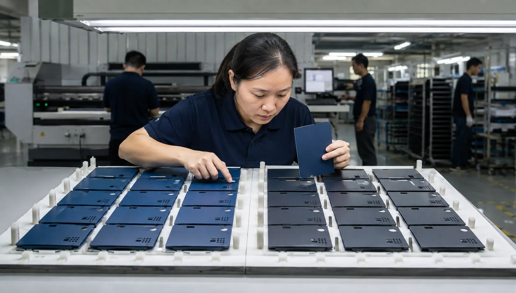 Factory quality review for flat UV-printed watercolor set cases and palette panels components