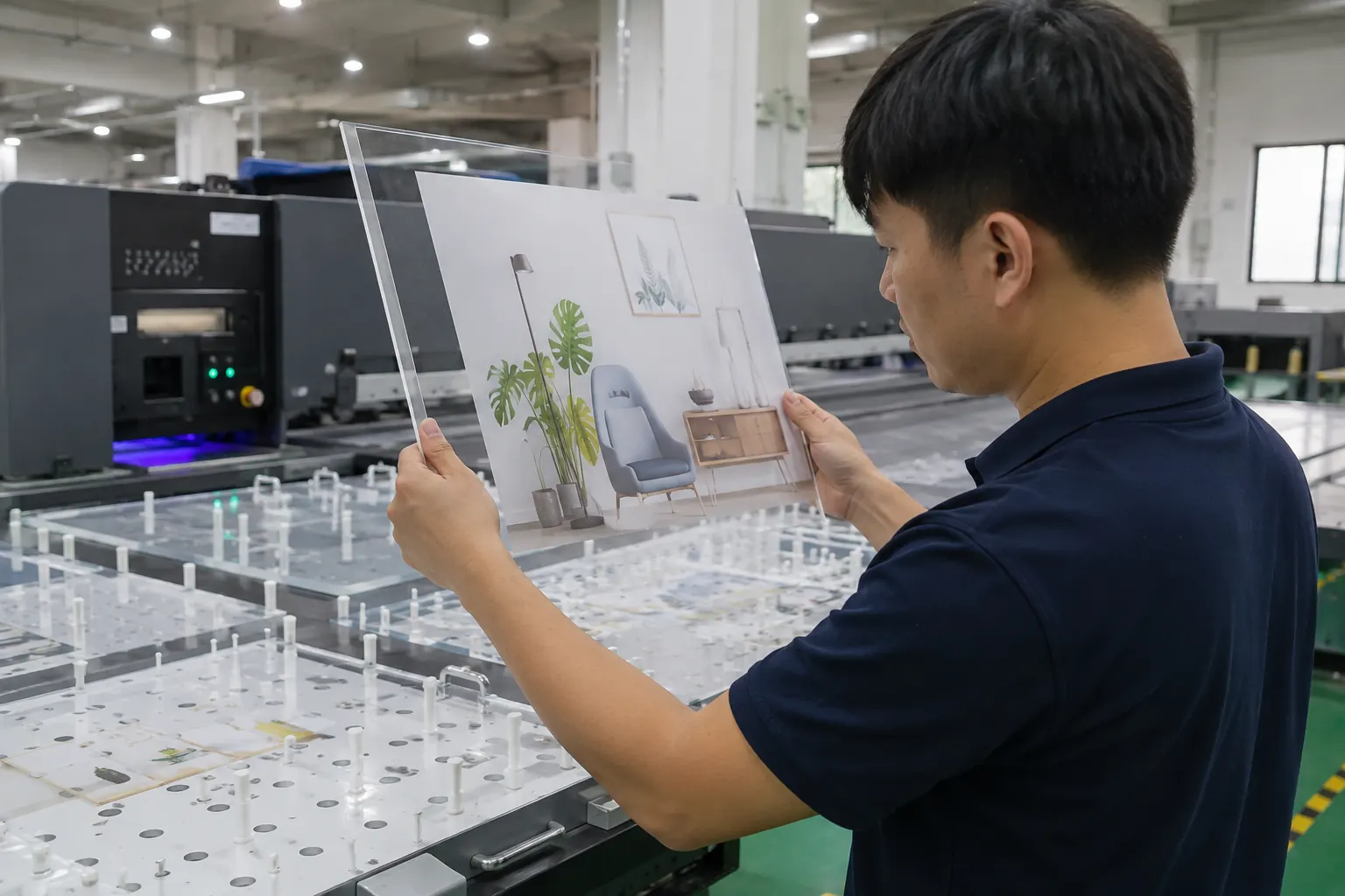 PaintNex factory workflow for Reverse UV Printing on Acrylic Display Panels: Artwork, White Ink and Buyer Checks