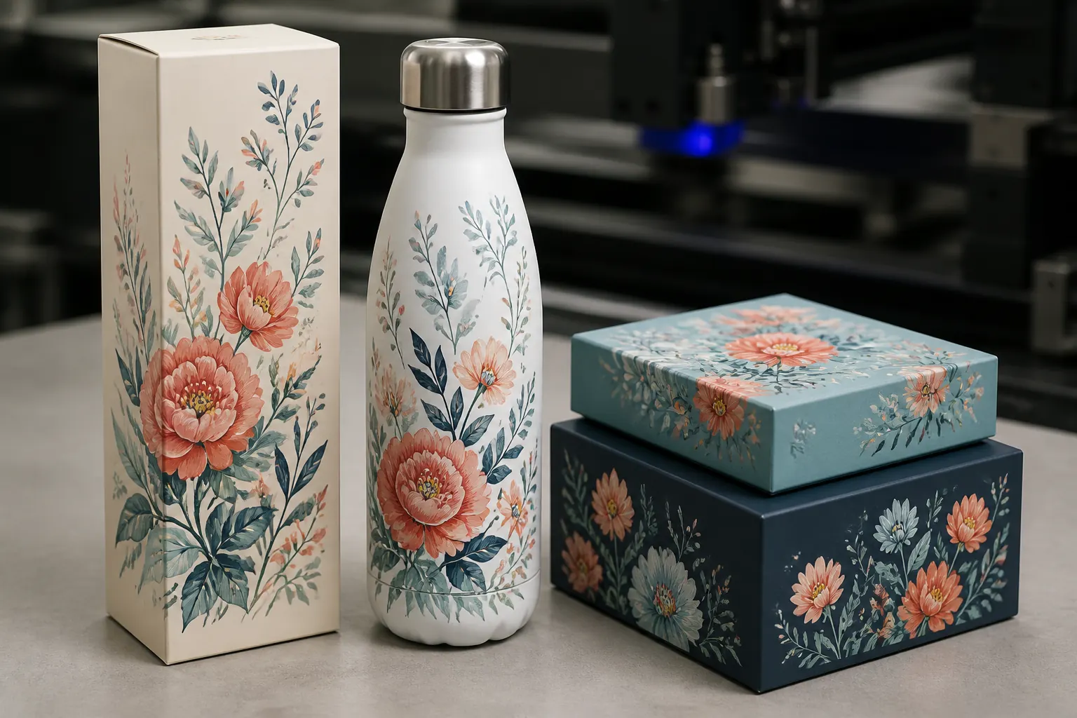UV-printed product samples prepared for packing and shipment review.